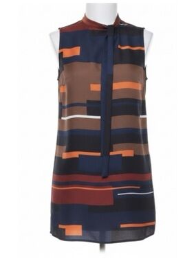 Theory 100% Silk Pack Print Twill Nitee Tunic With Bow Colorful Chic Size Medium